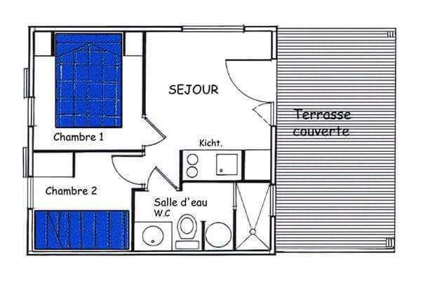 Floorplan of the chalet 2 to 4 persons